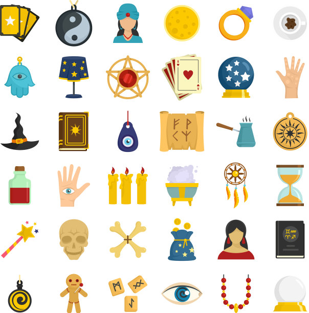 魔法算命师图标设置扁平风格图片下载