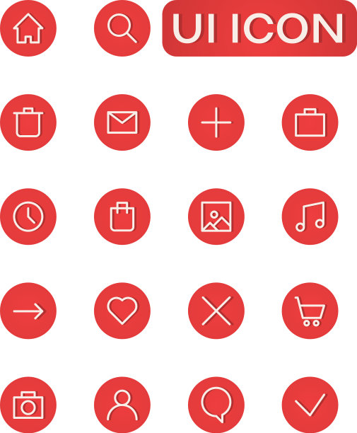 用户界面的圆形平面图标符号集图片下载