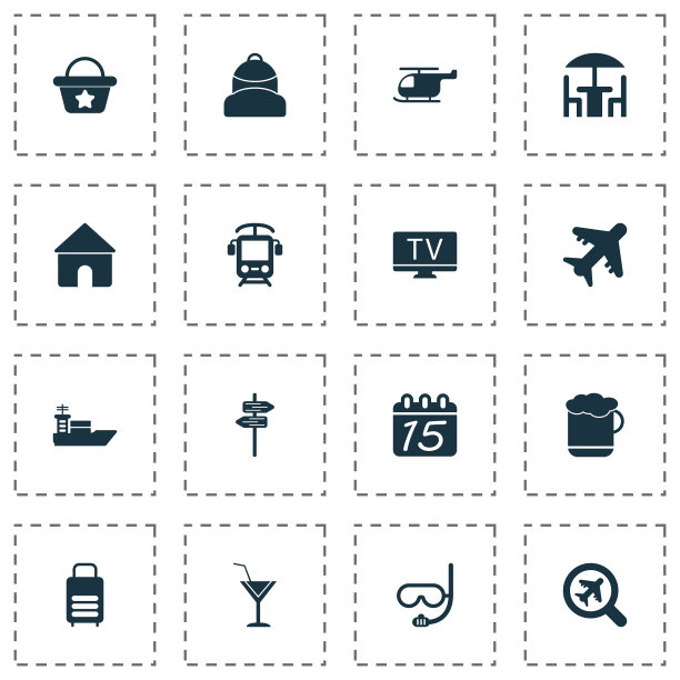 旅游图标与电子火车咖啡馆电视图片下载