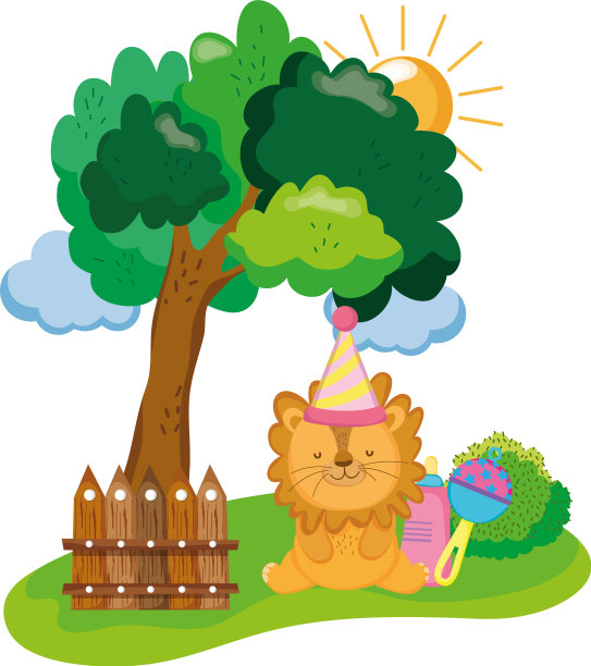 可爱的小狮子和派对帽子图片下载