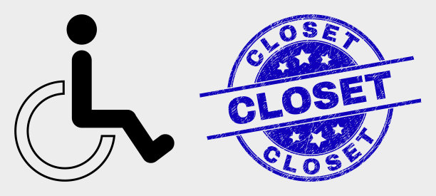 轮椅图标和刮花的壁橱图片下载