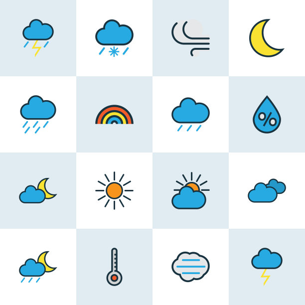 气候图标彩色线设置与午夜图片下载