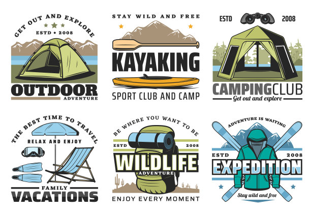 皮划艇、露营、潜水和远足运动图片下载