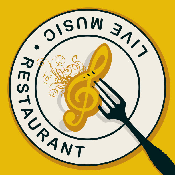 餐厅菜单上有黑胶唱片和餐具图片下载