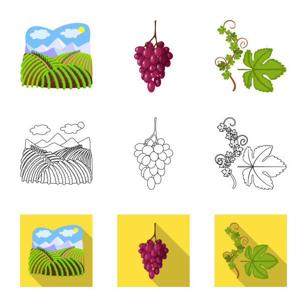 孤立的对象农场和葡萄园符号集图片下载