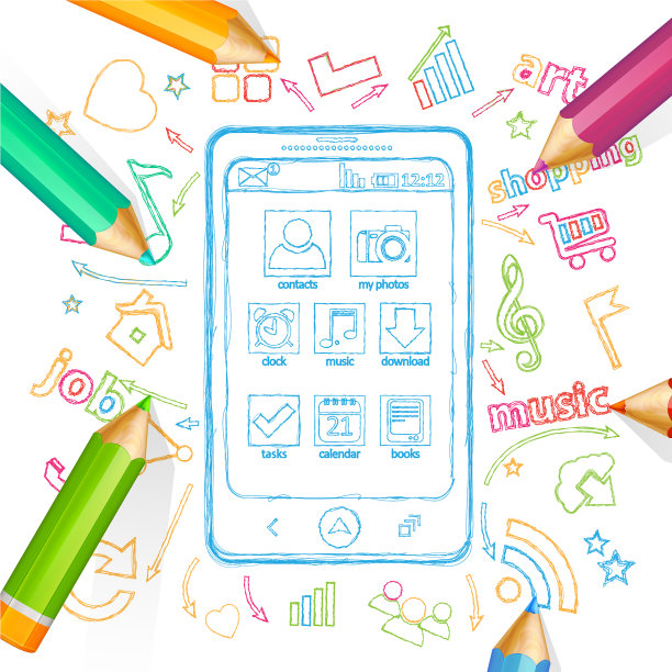 社交网络和移动应用草图图片下载