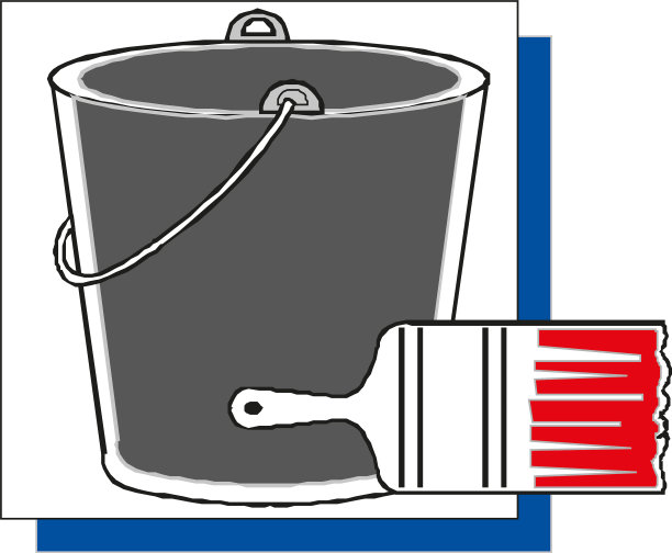 用木桶和颜料做画笔图片下载