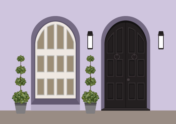 房子门前有门阶和窗灯图片下载