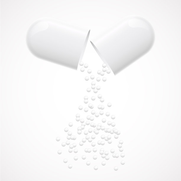 白色药丸上的灰色背景逼真图片下载