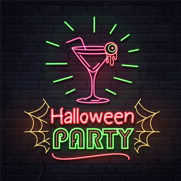 霓虹灯与鸡尾酒万圣节派对图片下载