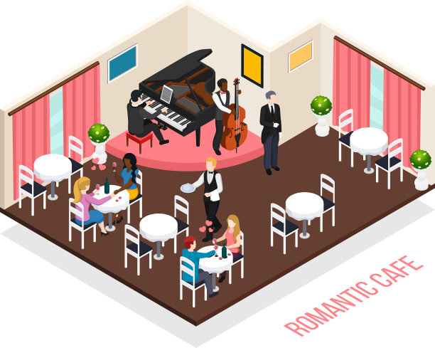 音乐家浪漫的咖啡等距构图图片下载