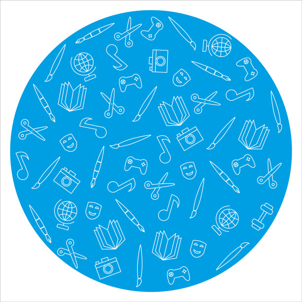 爱好图标设置在蓝色背景图片下载