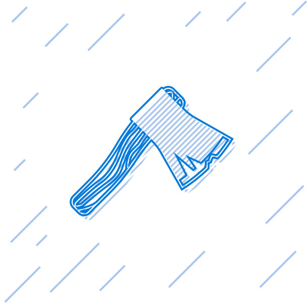 蓝线老木斧图标孤立在白色图片下载