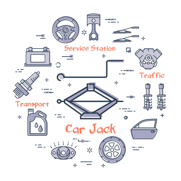 汽车千斤顶的线性圆形横幅图片下载