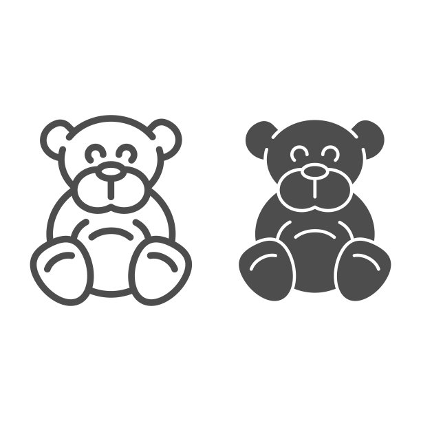 泰迪熊线和字形图标毛绒玩具图片下载