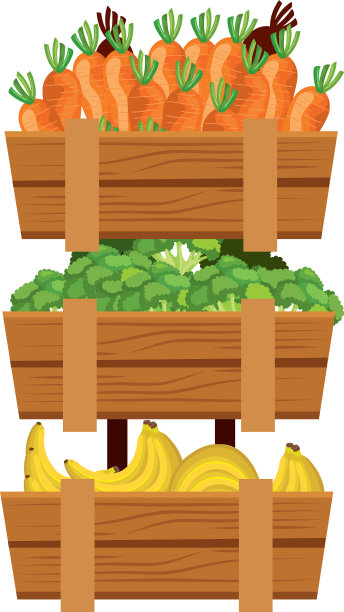 将新鲜的水果和蔬菜放在木制品中图片下载