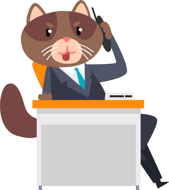商人猫坐在桌子边说着话图片下载