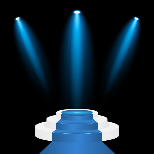 蓝色的地毯和蓝色的射灯在黑暗中图片下载