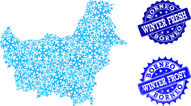 冰霜地图的婆罗洲岛和冬季新鲜和图片下载