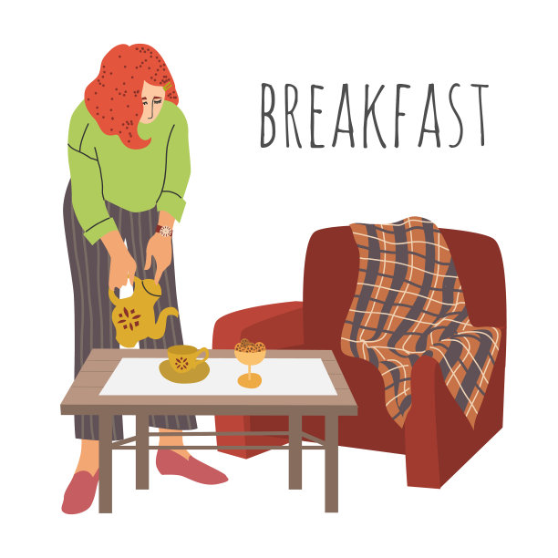 早餐，女士把茶倒进杯子里的女孩图片下载