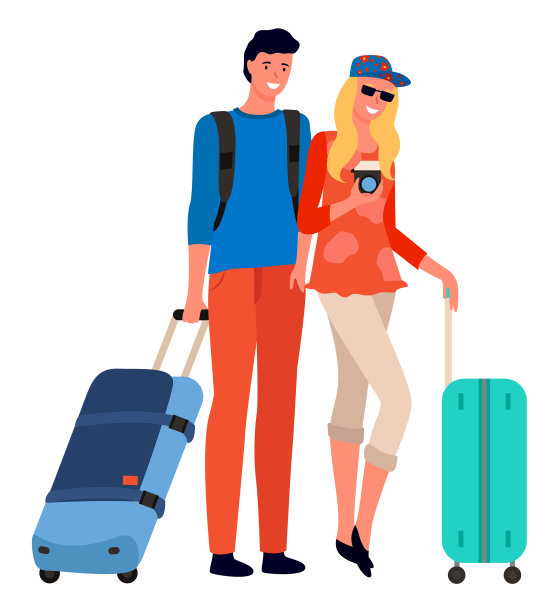 一对游客带着旅行箱和相机图片下载