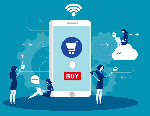 人们正围绕着一个巨大的智能手机购买一些图片下载