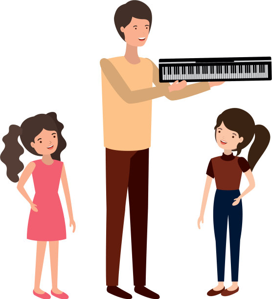 带孩子的男人，钢琴键盘人物图片下载