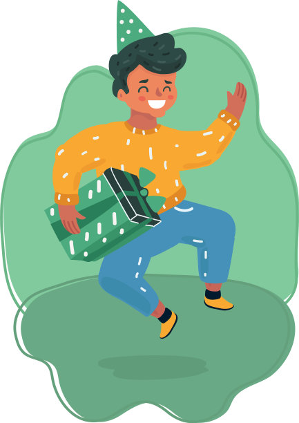 男孩戴着生日帽快乐地跳着图片下载