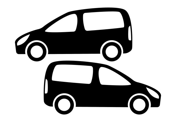 白色背景上有两辆黑色汽车的剪影图片下载