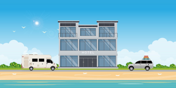 酒店建筑靠近海边或海滨度假景观图片下载