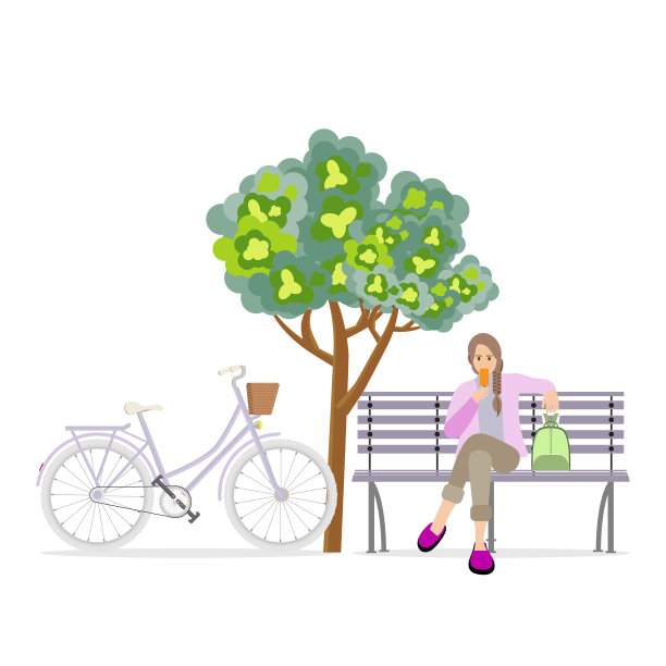 年轻女子坐着吃冰淇淋图片下载