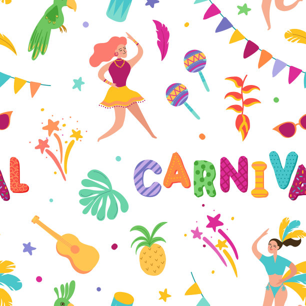 巴西狂欢节无缝模式桑巴舞舞者图片下载