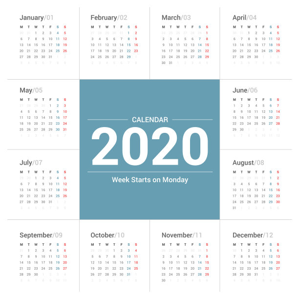 日历2020在白色背景上简单的风格图片下载