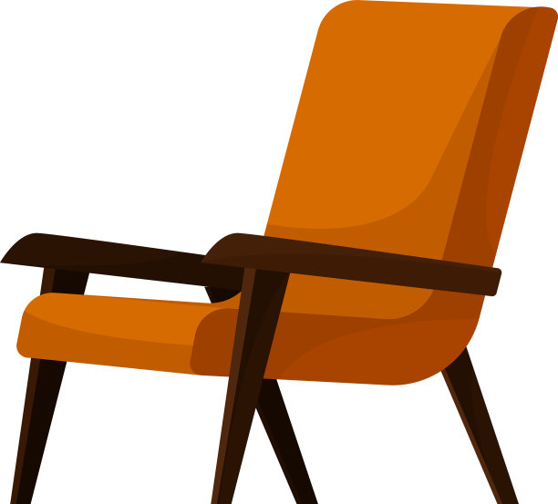 时髦的橙色扶手椅，木制的胳膊和腿图片下载