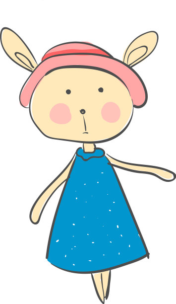 一只穿着可爱的蓝色连衣裙的卡通小兔子图片下载