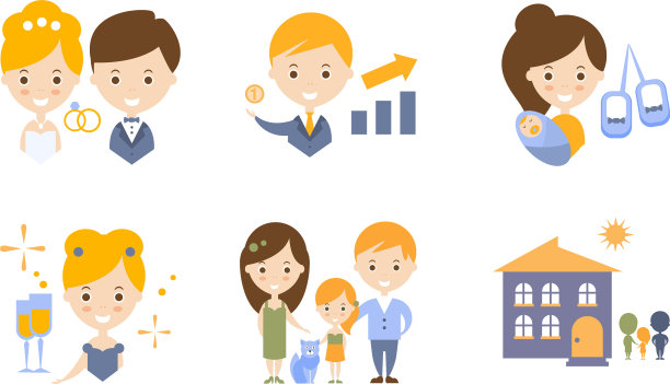 家庭生活方式图标设置婚礼业务图片下载