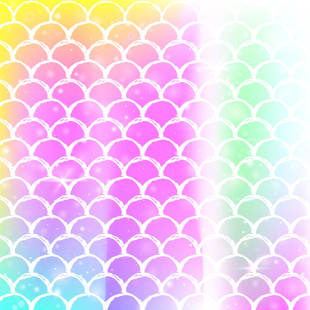 彩虹鳞片背景与卡哇伊美人鱼图片下载