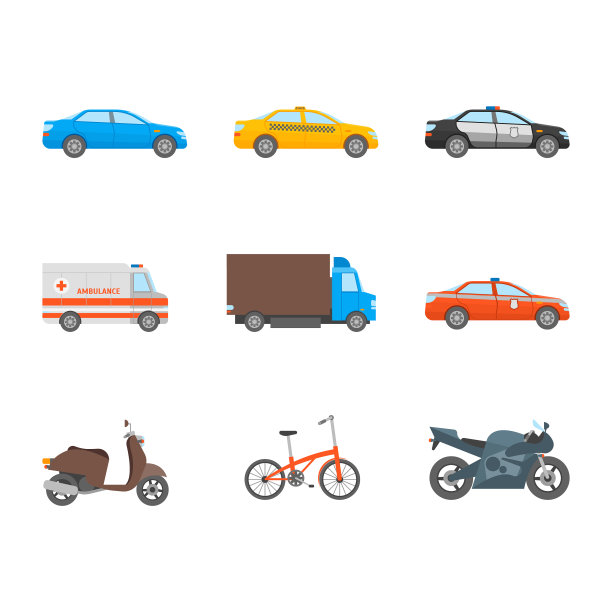 卡通城市交通图标设置在白色图片下载