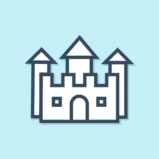 蓝色线城堡图标孤立在蓝色背景图片下载