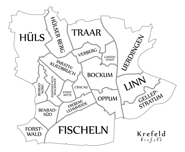 现代城市地图-德国克雷费尔德市与图片下载
