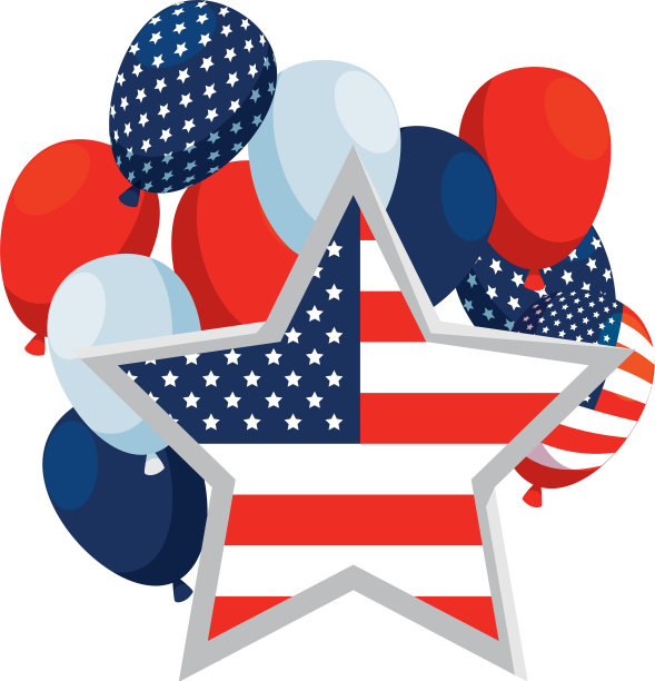 气球氦气与美国国旗和星星图片下载