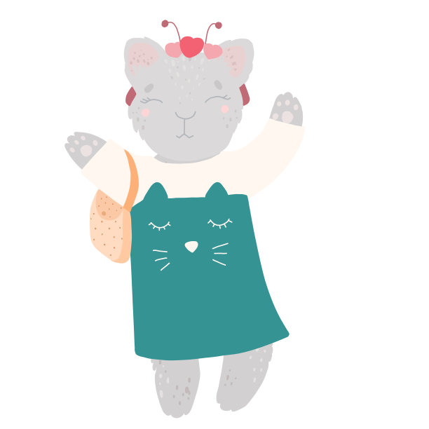 可爱的小猫咪穿着有手提包边框的裙子图片下载