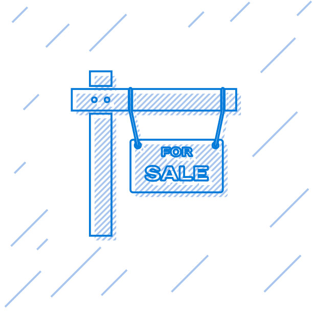 蓝线悬挂标志与文字出售图标图片下载