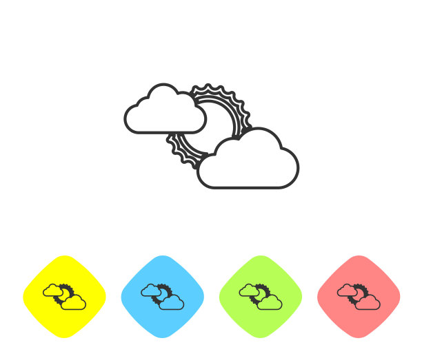 灰色线太阳和云天气图标孤立上图片下载