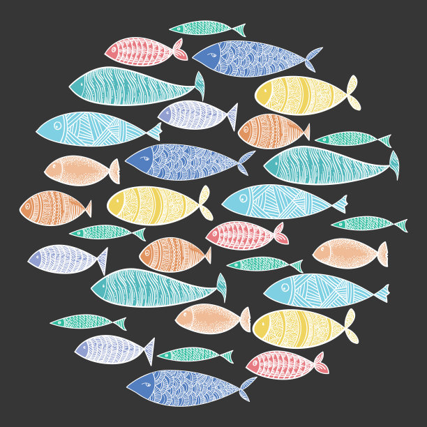 设定程式化的鱼收集卡通图片下载