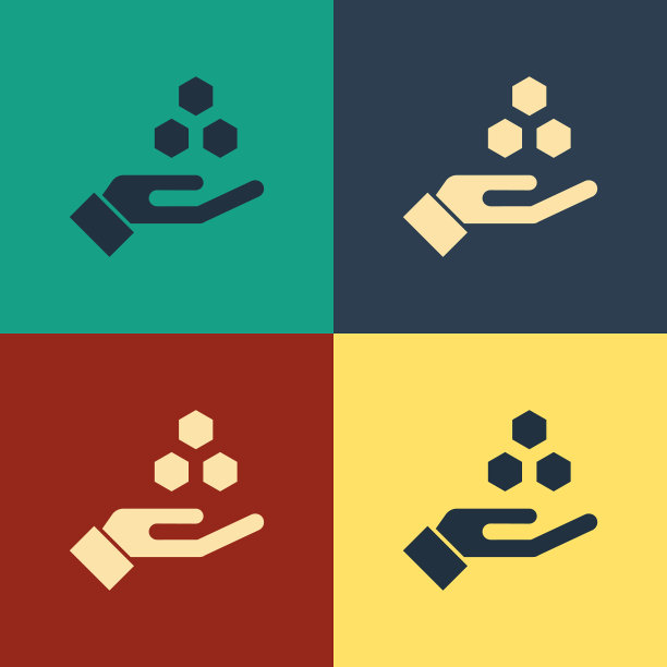 颜色蜂窝和手图标孤立的颜色图片下载