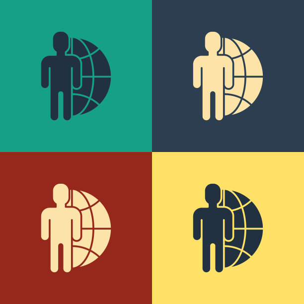 颜色地球仪和人的图标隔离在颜色上图片下载