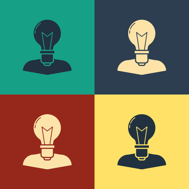 彩色人的头与灯泡图标隔离图片下载