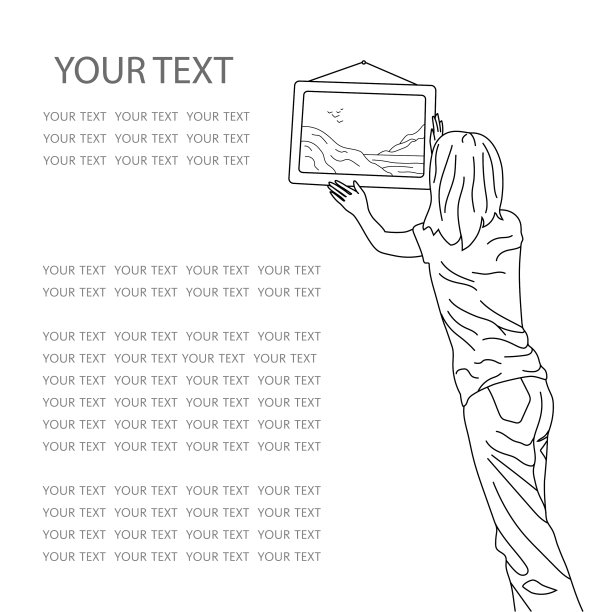 一个小女孩挂着一幅风景画图片下载