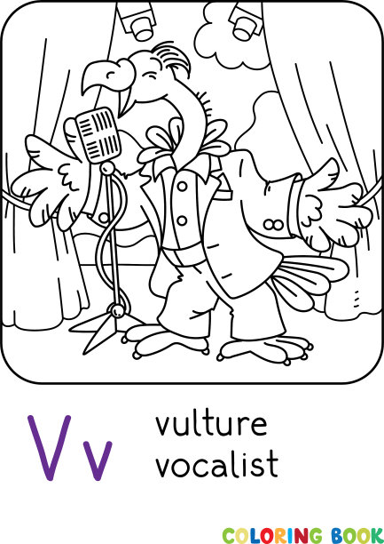 有趣的秃鹫歌手或歌手ABC着色书图片下载